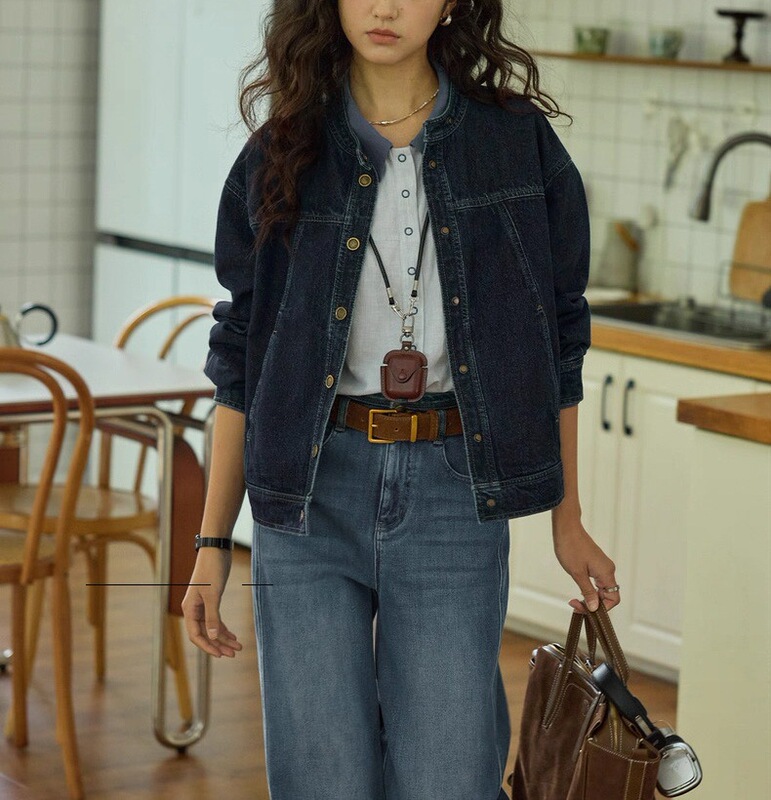 【新品】soligther法式复古小立领牛仔夹克外套女秋季|undefined