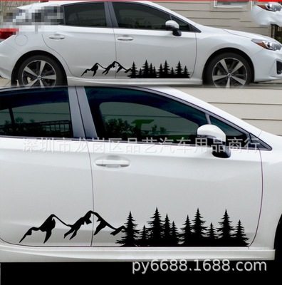 X-252大西北山景树林汽车贴纸 个性装饰山脉树林车身贴纸拉花|ru