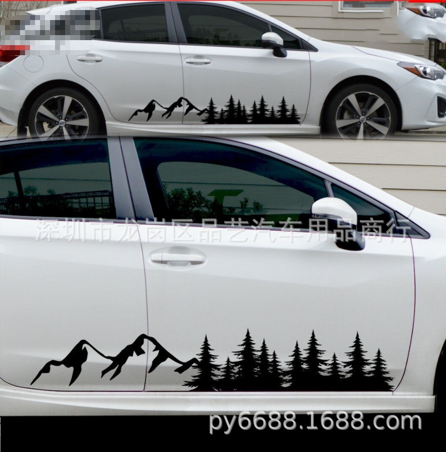 X-252大西北山景树林汽车贴纸 个性装饰山脉树林车身贴纸拉花|ru