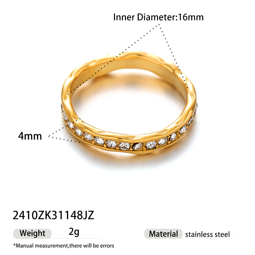Anillo de acero inoxidable europeo y americano de Tena, diseño de nicho femenino, anillo de acero de titanio con incrustaciones de todo fósforo, joyería de explosión transfronteriza