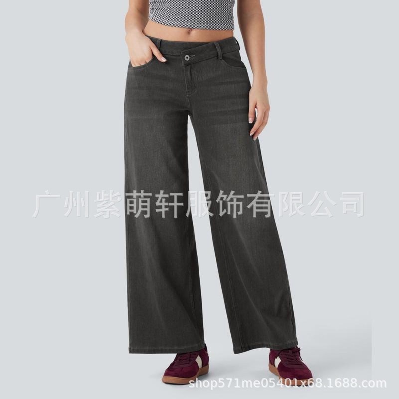 2025速卖INS欧美亚马逊跨境新款不对称低腰斜纽扣拉链牛仔裤|undefined