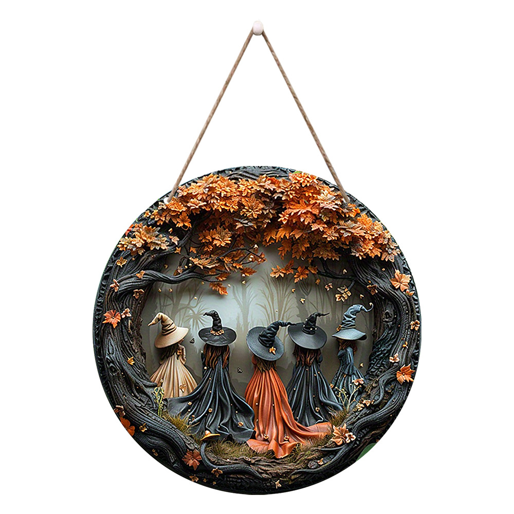 Inventario de Halloween madera porche frontal placa de puerta artesanía de madera lista de decoración de fiesta de Halloween letrero circular