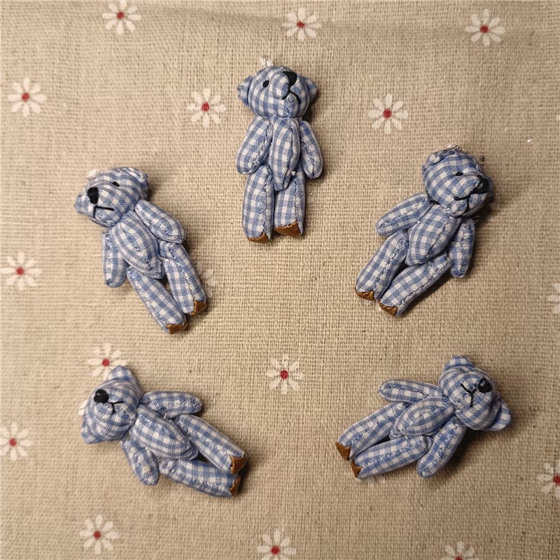 Mini Plush Toy Blue Plaid Joint Bear Clothes Hair Accessories Hair Rope Material Decoration Accessories 4cm Wholesale