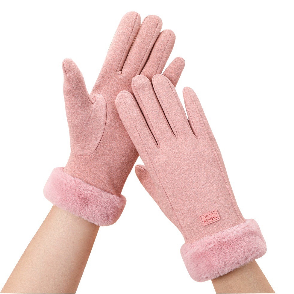 Guantes calientes Otoño e Invierno de las mujeres lindo estudiante montar al aire libre forrado de lana engrosada guantes de pantalla táctil a prueba de frío