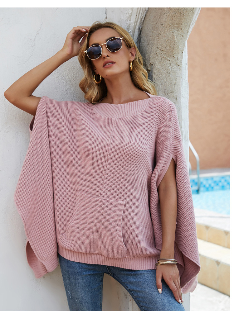 Women Wholesale Round Neck Knitted Batwing Sleeve Sweater