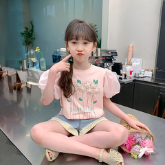女童t恤短袖2024新款泡泡袖童裝女孩夏季半袖兒童夏裝體恤上衣薄