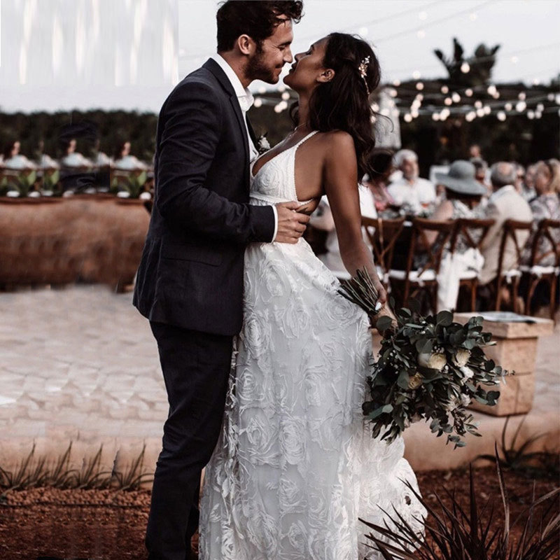 Comercio exterior europeo y americano Amazon AliExpress deseo nuevo sexy Correa encaje vestido de novia más tamaño vestido de novia