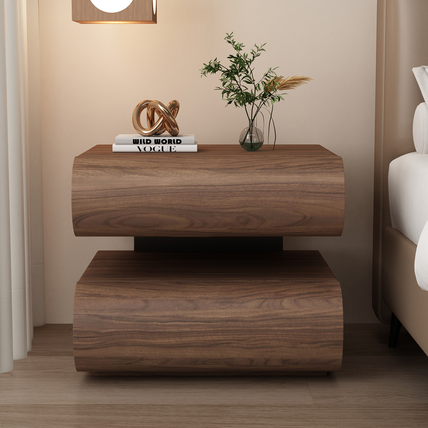 Medieval Style Solid Wood Bedside Table Bedroom Small Light Luxury High-End Creative Design Niche Suspended Storage Cabinet