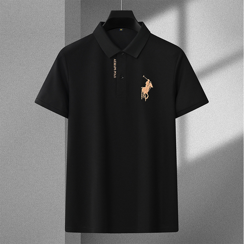 Polo bordado de negocios de alta gama Camiseta suelta de manga corta con solapa de seda de hielo para hombre