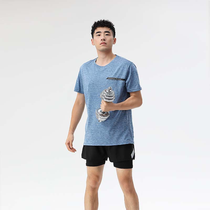 Lulu verano de los hombres de deportes ocasionales de manga corta de secado rápido transpirable cuello redondo Camiseta suelta más tamaño superior en stock al por mayor A