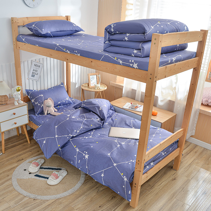 Juego de sábanas y funda nórdica de tres piezas, sábana ajustable de clase A, cama individual de dormitorio de algodón puro, ropa de cama escolar, ropa de cama para estudiantes