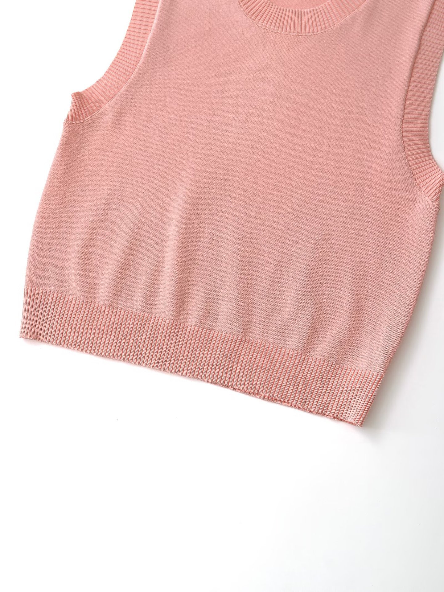 Damenbekleidung Herbst 2024 neue Weste Rundhals ärmelloses einfaches Strickoberteil_voghion.com