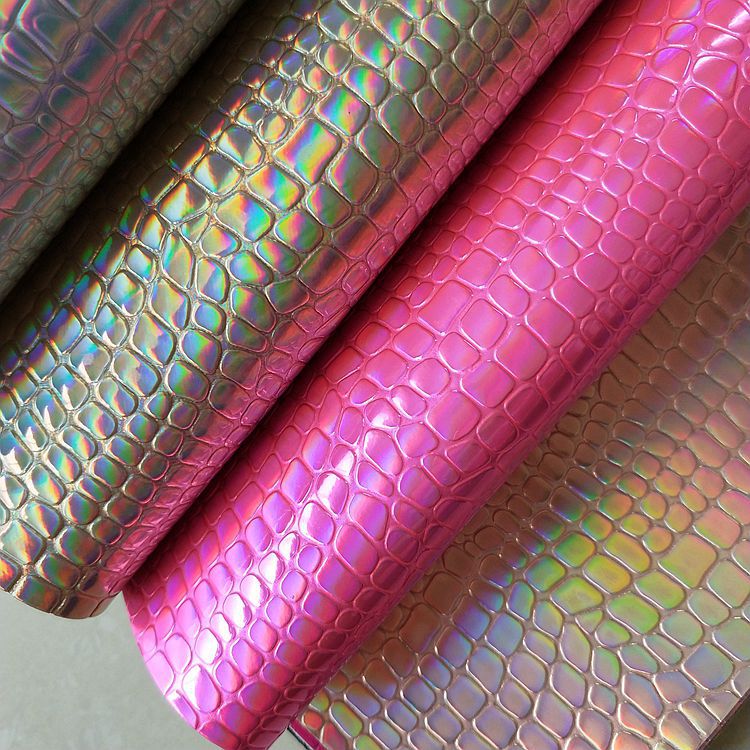 镭射幻彩石头纹箱包手袋面料A059金属鳄鱼纹包装革材料