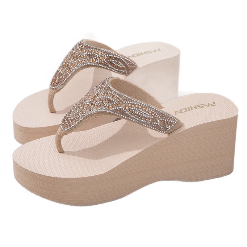 Infradito con zeppa da donna con strass e suola spessa_voghion.com