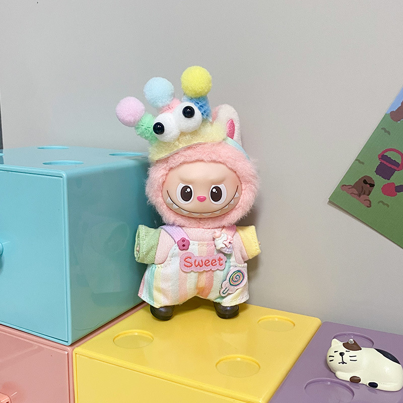 Solo ropa para ropa de 4 generaciones de ropa de bebé Labubu mini muñeca trajes de vestuario conjunto de fondo de corazón contraseña image 3
