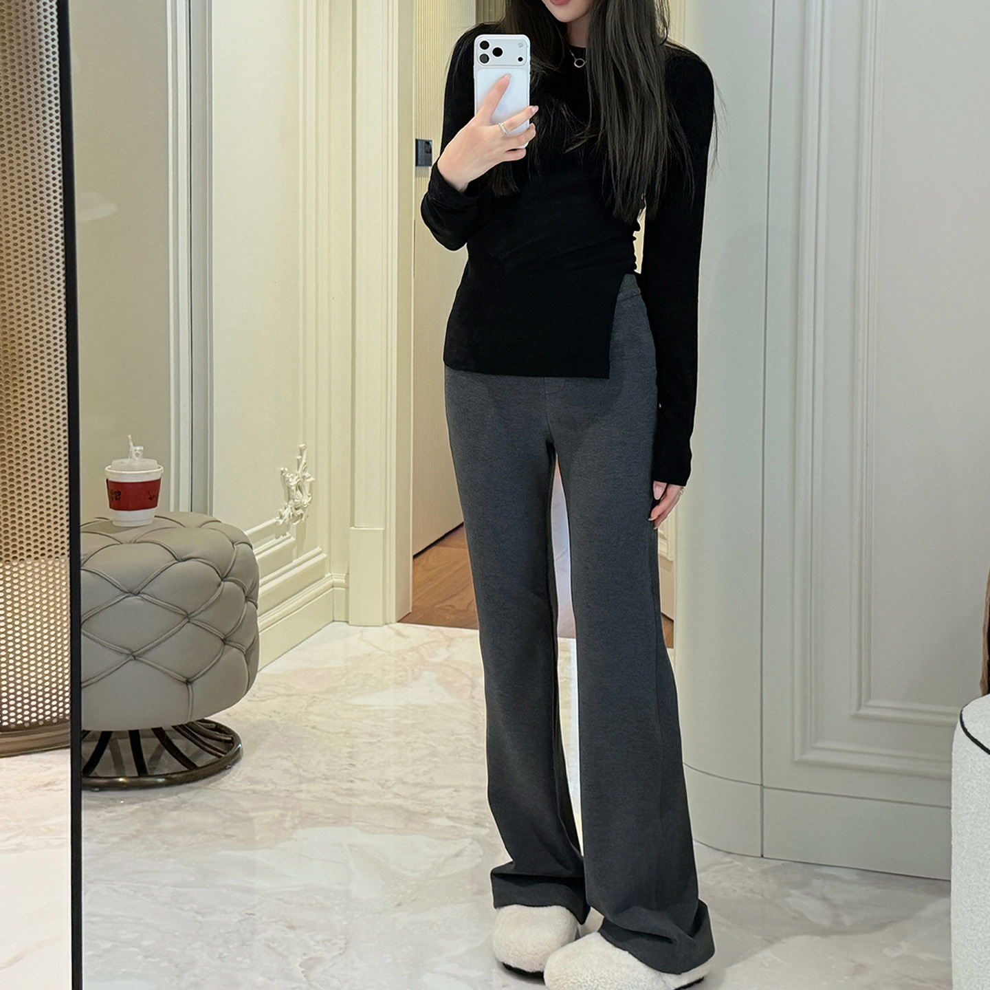 New Autumn and Winter Style, Must-Have! Long-Leg Flared Brushed Hip-Lifting Pants, Slimming Versatile Tummy Control Sports Casual Pants