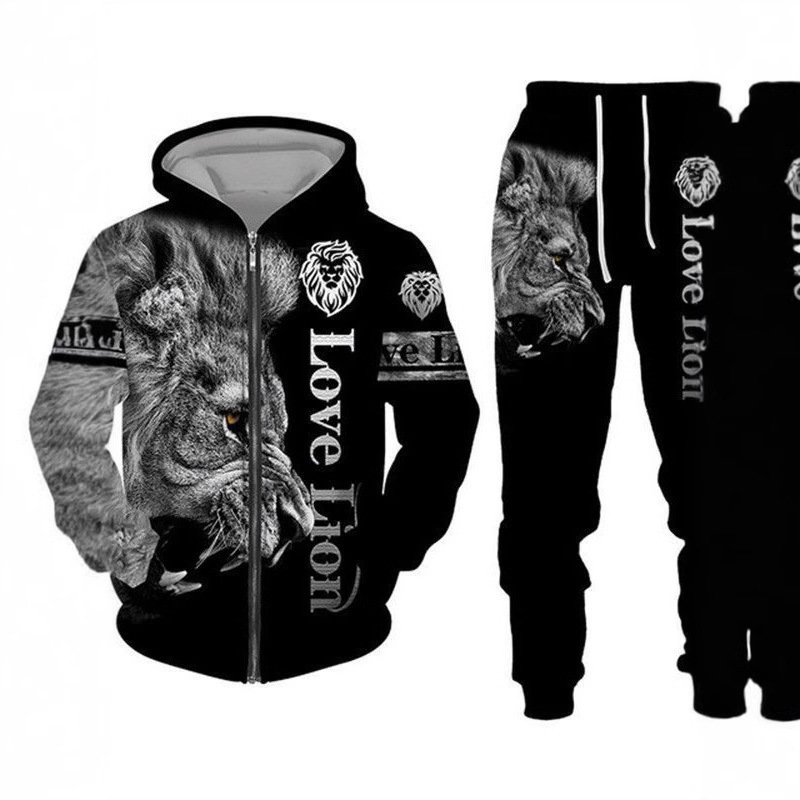 Men's Zipper Sweatshirt suit 3D Printing Men's Sportswear Sportswear Long Sleeve Men's suit Lion King Autumn and Winter Men's Zipper Sweatshirt suit 3D Printing Men's Sportswear Sportswear Long Sleeve Men's suit Lion King Autumn and Winter
