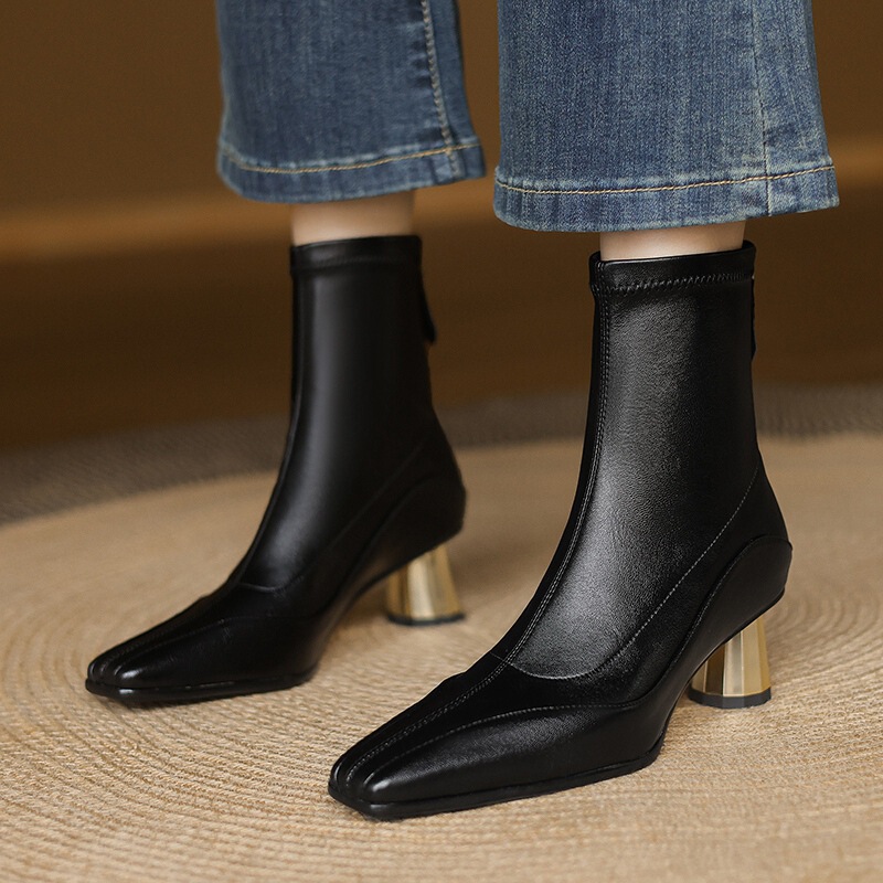 Luxury Bargain Finds~ Square-Toe Chunky Heel 5.5cm Short Boots for Women, Stretchy Slim-Fit Boots, Simple Back Zipper, Stylish Boots in Large Sizes Luxury Bargain Finds~ Square-Toe Chunky Heel 5.5cm Short Boots for Women, Stretchy Slim-Fit Boots, Simple Back Zipper, Stylish Boots in Large Sizes