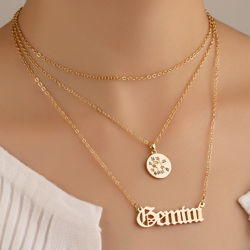 Retro Diamond-studded Symbol Clavicle Chain Twelve Constellation Necklace Letter Sweater Chain display picture 16