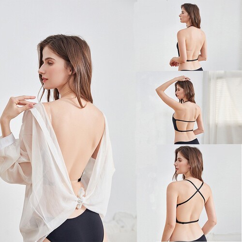 Cross-border large backless beautiful back bra U-shaped glossy small breast push-up underwear sexy invisible halter bra for women
