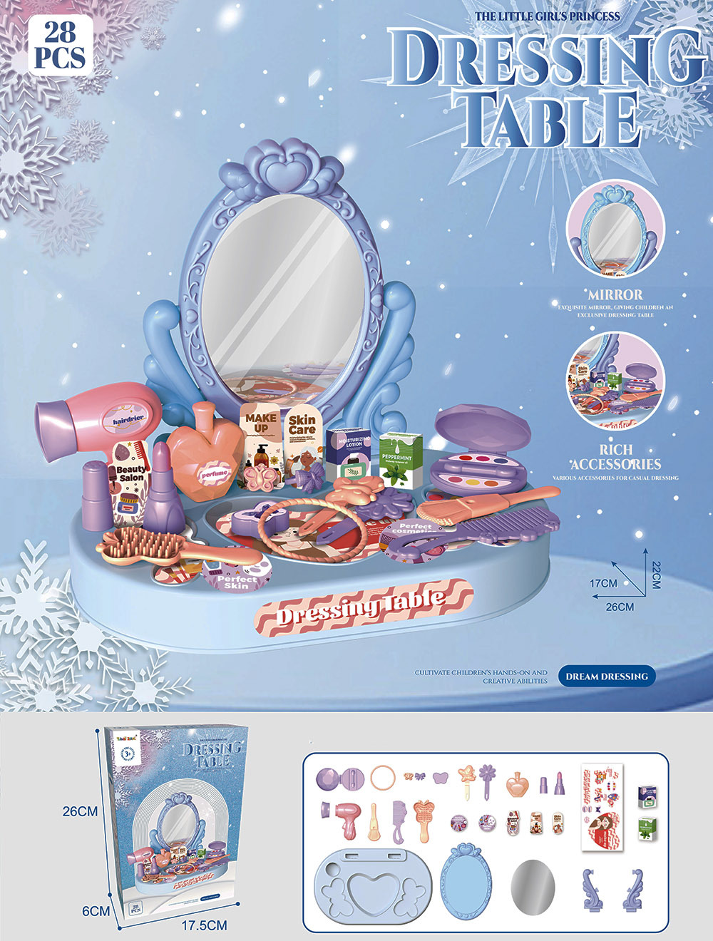 Mesa de maquillaje de casa de juegos transfronteriza simulación princesa niña tocador para niños joyería decoración conjunto de juguetes al por mayor