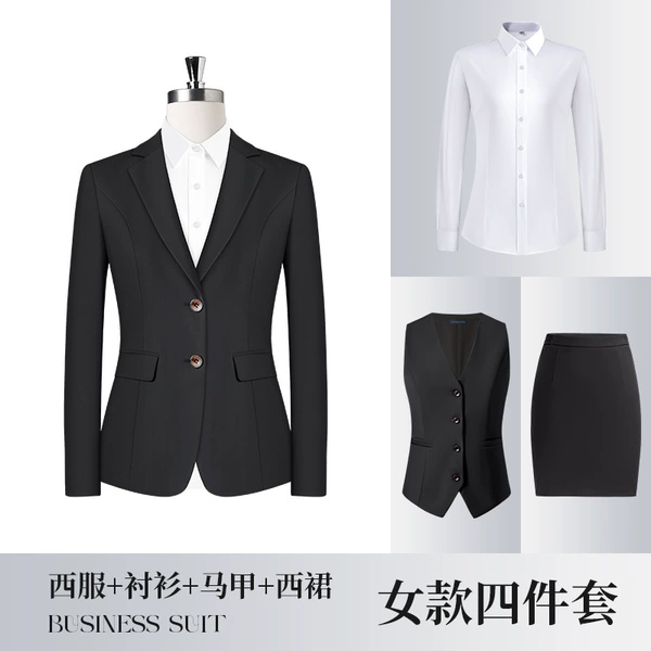 Black jacket, mini-skirt, vest, shirt