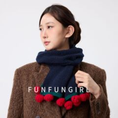 秋冬手工玫瑰花编织保暖围巾女韩版可爱装饰加厚围脖时尚针织百搭