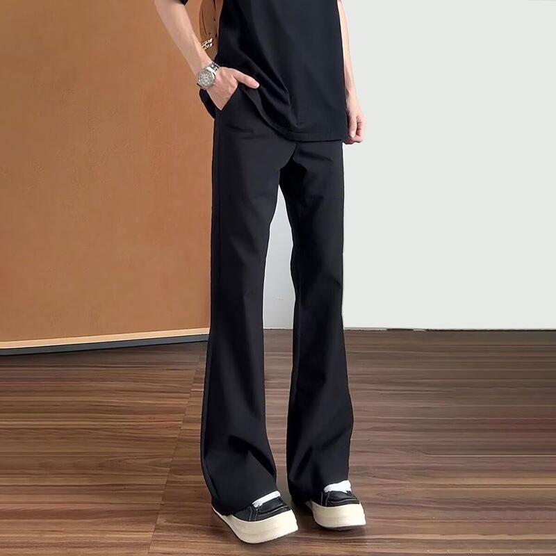 Men's Black Slim-Fit Long Trousers, Casual Straight-Leg Suit Pants for Tall Individuals, Loose-Fitting, Summer Thin Style Men's Black Slim-Fit Long Trousers, Casual Straight-Leg Suit Pants for Tall Individuals, Loose-Fitting, Summer Thin Style