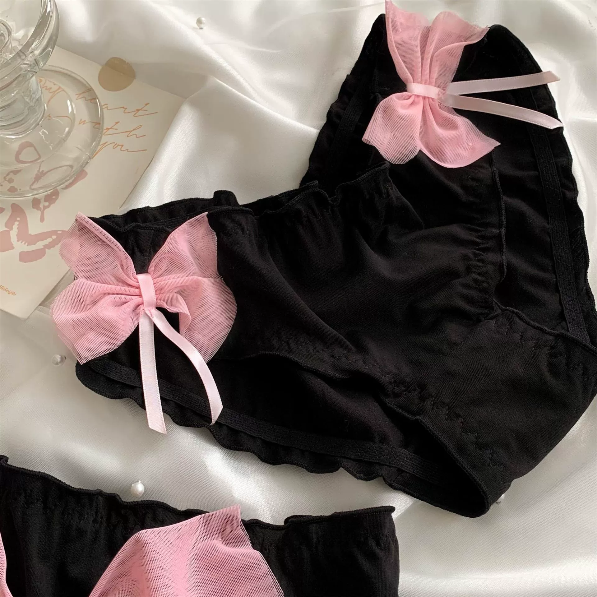 Черные кружевные sexy хлопковые брюки, нижнее белье фуксия