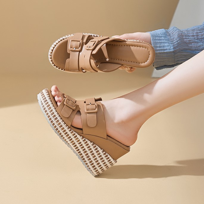Sandal cao gót nữ đế xuồng da thật quai khóa mũi hở — màu đen, màu nâu nhạt, Trắng kem-