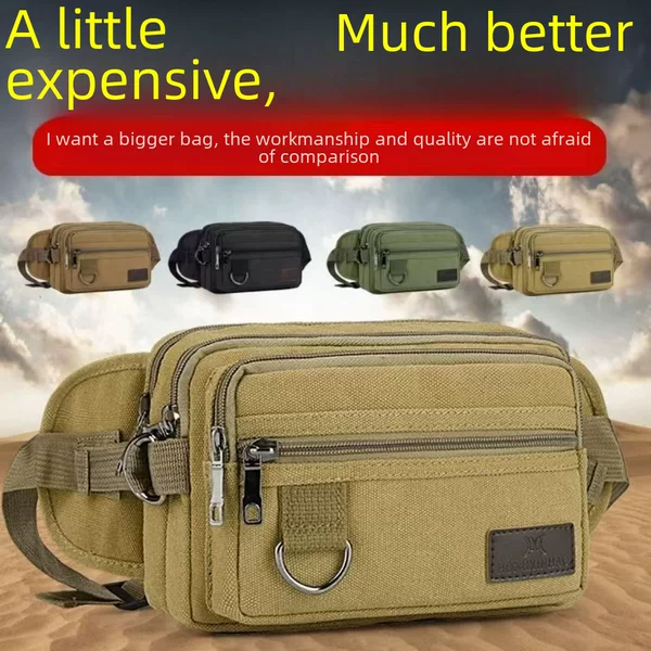 New Thickened Canvas Waist Bag Unisex Multi-functional Large Capacity Fashion Casual Sports Wear-resistant Cash register Bag