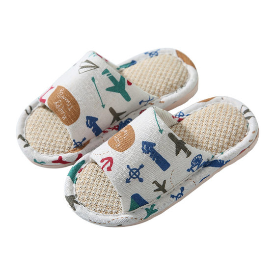 New Children's Linen Slippers Family of Three Parent-Child Slippers Indoor Home Spring and Summer Kindergarten Cartoon Slippers