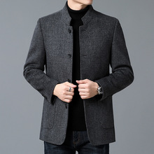 高档立领双面呢夹克男士2025秋冬新款中年爸爸上衣羊毛呢大衣外套