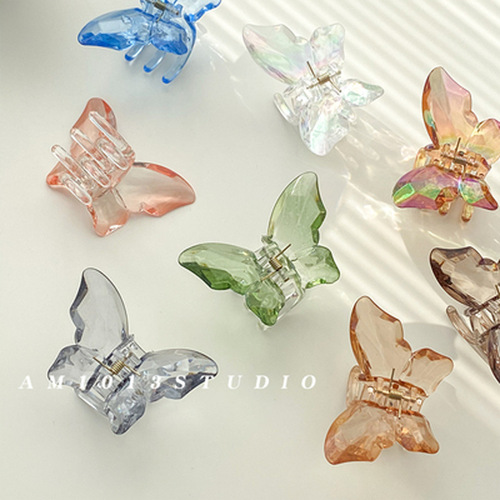 Icy transparent butterfly claw sweet temperament Korean jelly color elegant back of the head shark clip hair clip hairpin hair accessory