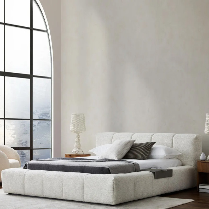 意式奶油系布藝臥室落地泡芙床極簡風1.8米軟包婚床設計師民宿床