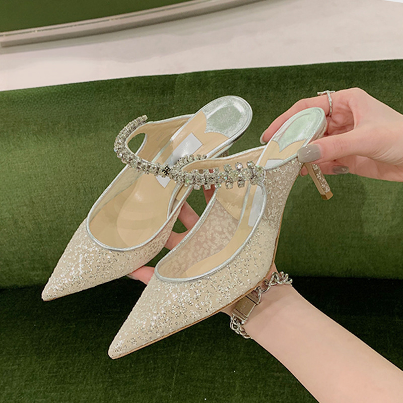 2025 Patent Leather Single Shoes, Closed-Toe Mules, Women's Summer Pointed-Toe High Heels, Slip-On Sandals, Jc Mules, Stiletto Heels