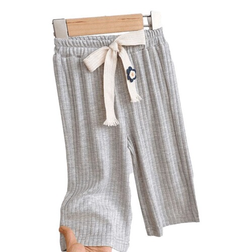 Girls' summer casual pants, baby stylish children's trendy personalized internet-famous Korean-style ice silk fluttering nine-quarter wide-leg pants