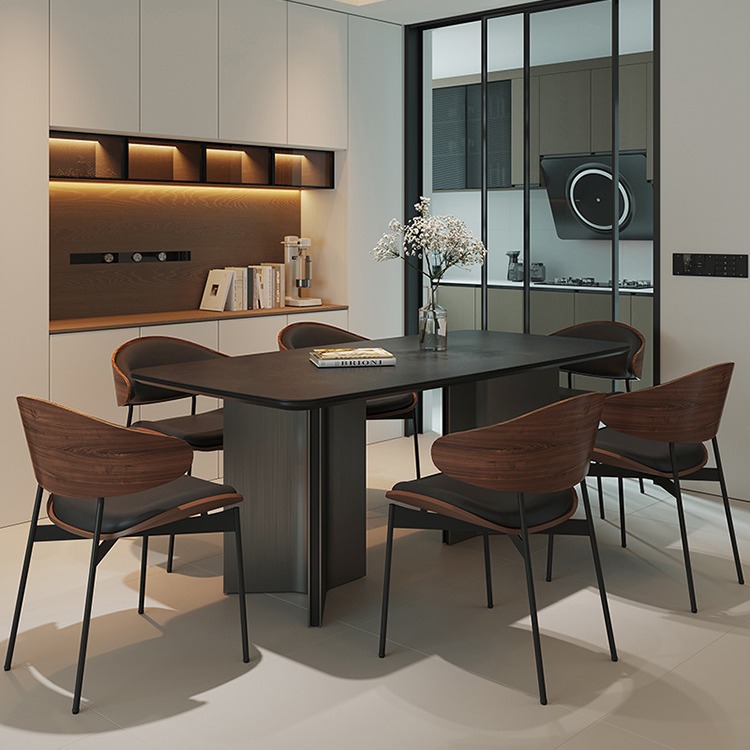 Light Luxury Minimalist Slate Dining Table Small Apartment Household Rectangular Table Dining Table Dining Table and Chairs Set with a High-End Feel