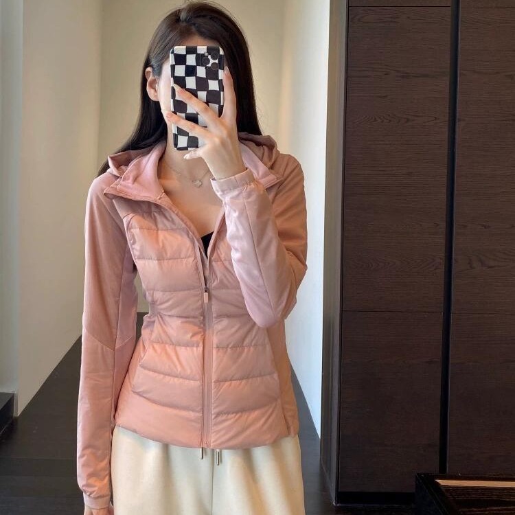 新款lulu羽绒外套女修身跑步羽绒上衣连帽运动羽绒服女高品质90绒