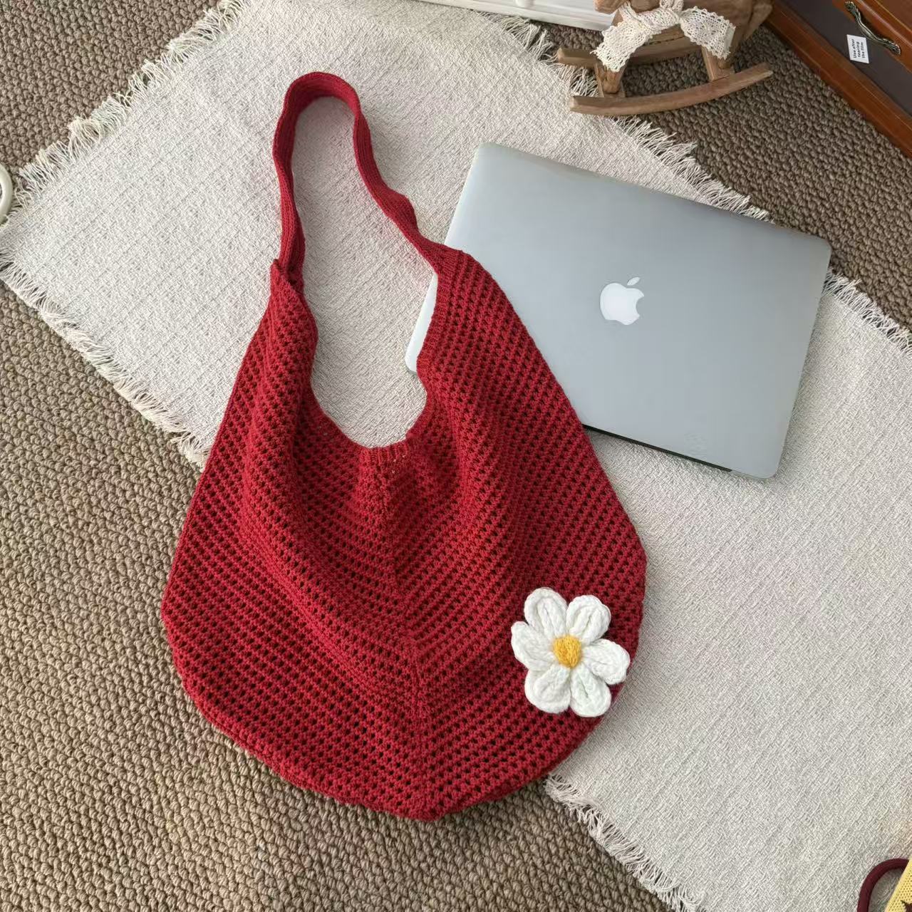 Lazy Tote High-Quality Beach Bag for Women 2025 New Knitted Woven Single-Shoulder Lazy Style Seaside Vacation Bag