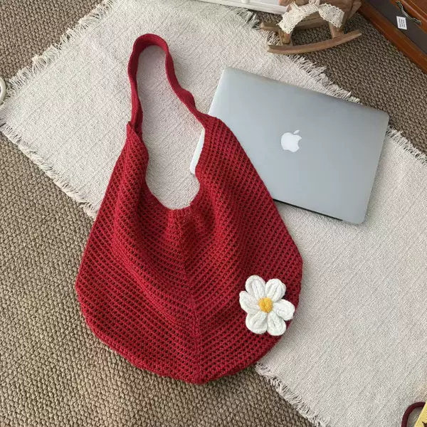 Lazy Tote High-Quality Beach Bag for Women 2025 New Knitted Woven Single-Shoulder Lazy Style Seaside Vacation Bag
