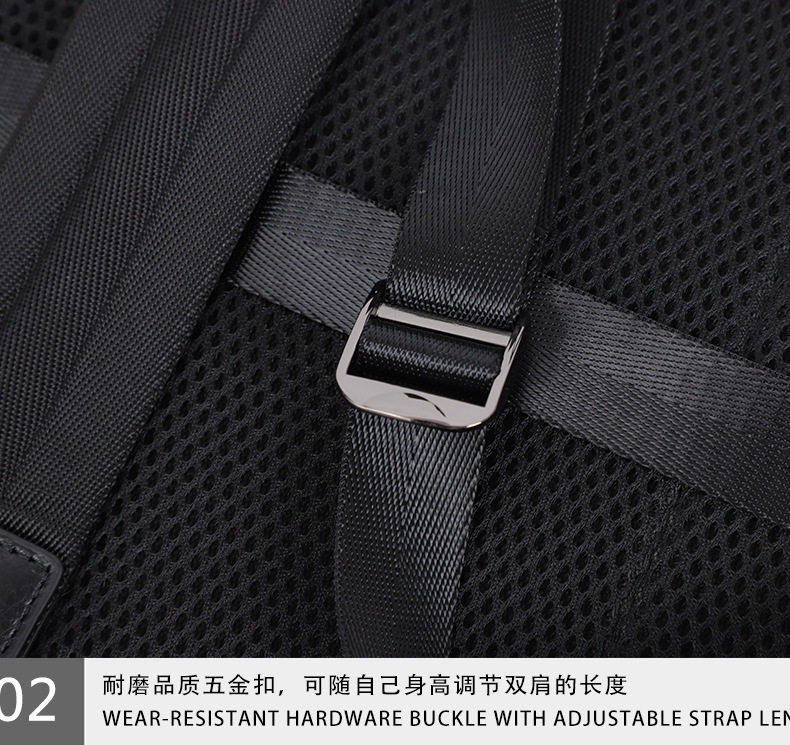 Ba lô nam da bò thật sức chứa lớn, ngăn laptop 16 inch, kiểu dáng sọc, dùng đi làm và du lịch — Màu đen chi tiết 15