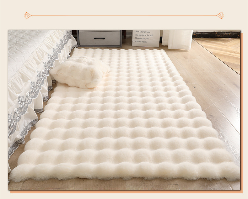 Cream-Colored Bubble Velvet Carpet, Plush Floor Mat, Bedroom Bedside Rug, Living Room Sofa Bay Window Mat, Dressing Room Coffee Table Mat