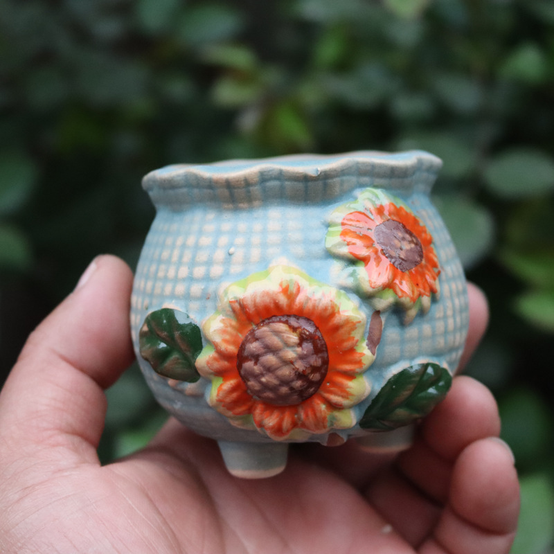 Hand-painted fleshy small flowerpot breathable high-value tabletop meat pot special small pot stoneware small caliber household pot