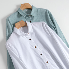 外单岛国莼棉软糯磨毛日系文艺简约百搭保暖休闲长袖尖领衬衫上衣
