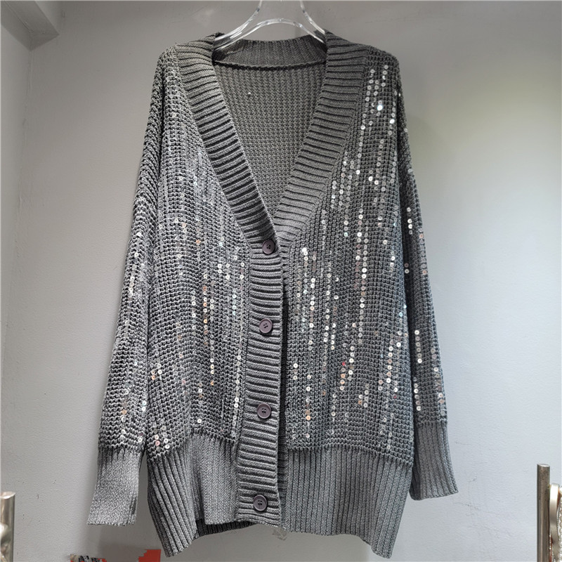 2025 nuevo estilo de moda de alto nivel, sensación de pereza, viento relajado, delgado, casual, manga larga, cuello en V, chaqueta de punto.