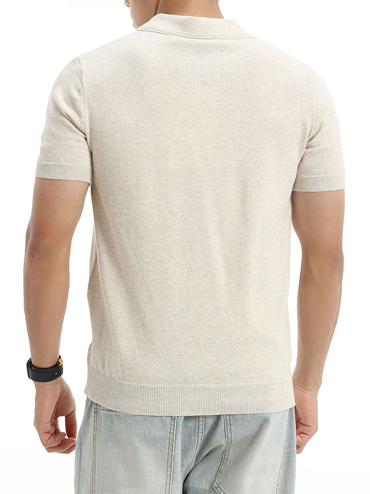 Vento japonés para hombres de punto de manga corta polo camiseta de collar sólido para hombres de verano de negocios casual alta sensación de ropa de hombre