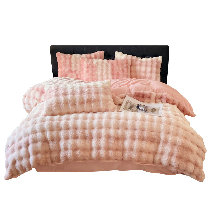 Cama de terciopelo de leche de cuatro piezas de terciopelo de conejo de imitación de alta gama, funda de edredón de sábana de invierno de terciopelo de coral de doble cara gruesa 2025 nuevo