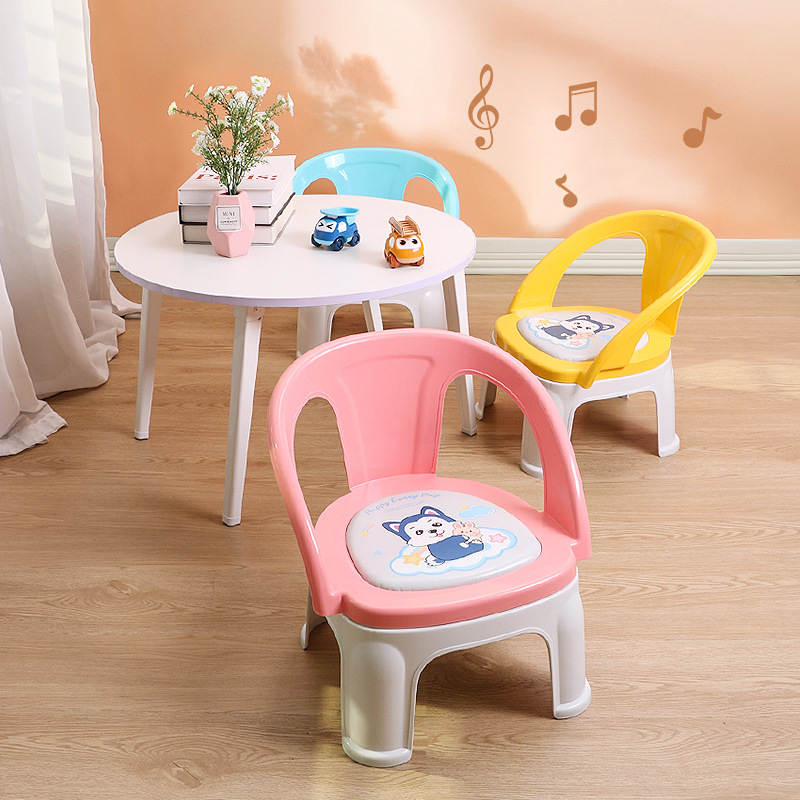 Children's cartoon toddler backrest chair, dining chair, plastic stool for fidgety kids, non-slip baby feeding chair with a calling feature