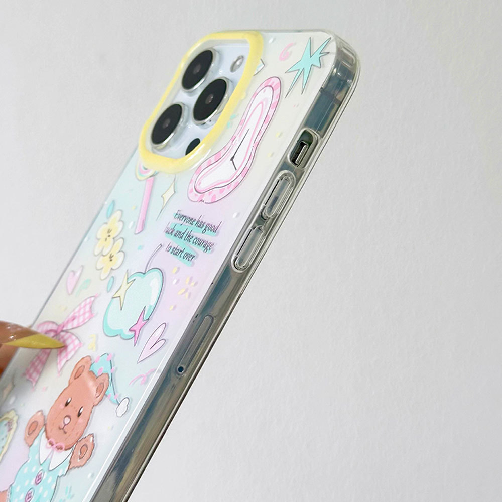 Custodia protettiva con cinturino con fiocco 3C Cartoon Bear compatibile con 16PM Cute 13 Phone Case 15 Pro_voghion.com